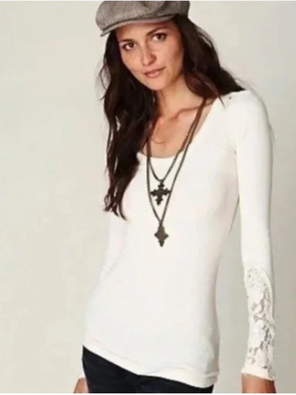 Free People Ivory Crafty Cuff Thermal Long Sleeve Top Size XS